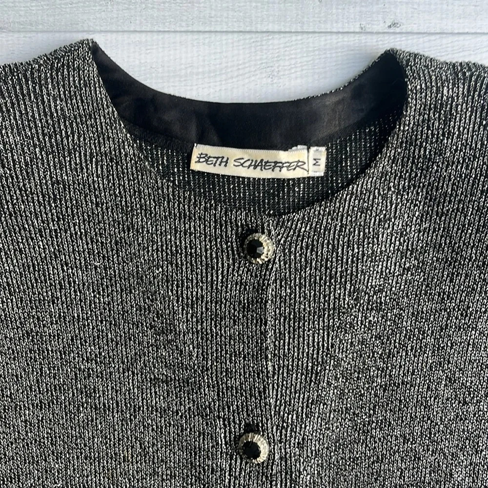 Vintage Palm Beach Beth Schaeffer Silver Metallic Cardigan Sweater M - Picture 5 of 7